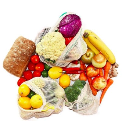 Zero Waste Einkauf mit Obst und Gemüsenetzen von EcoYou Gemüsenetz aus Baumwolle EcoYou Obstnetz Zero Waste Küche plastikfrei einkaufen online ohne Plastik Leben