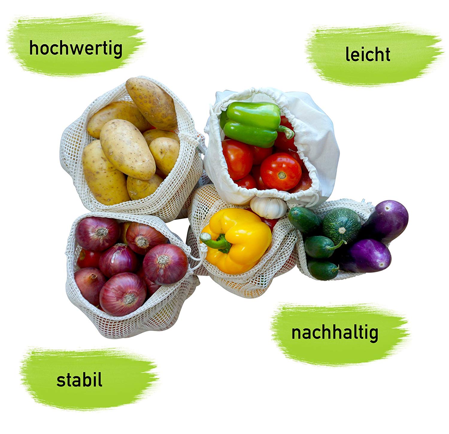 Gemuesenetz EcoYou Gemüsenetz Gemüsebeutel Obstnetz EcoYou Baumwollnetz Plastikfrei Einkaufen ohne Plastik