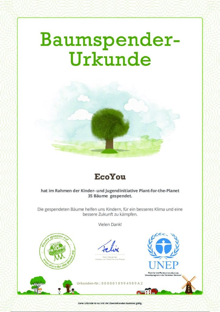 Baum pflanzen Bäume Wald Umweltschutz ecoYou Plant for the Planet Spende Naturschutz Gemüsebeutel Abschminkpads