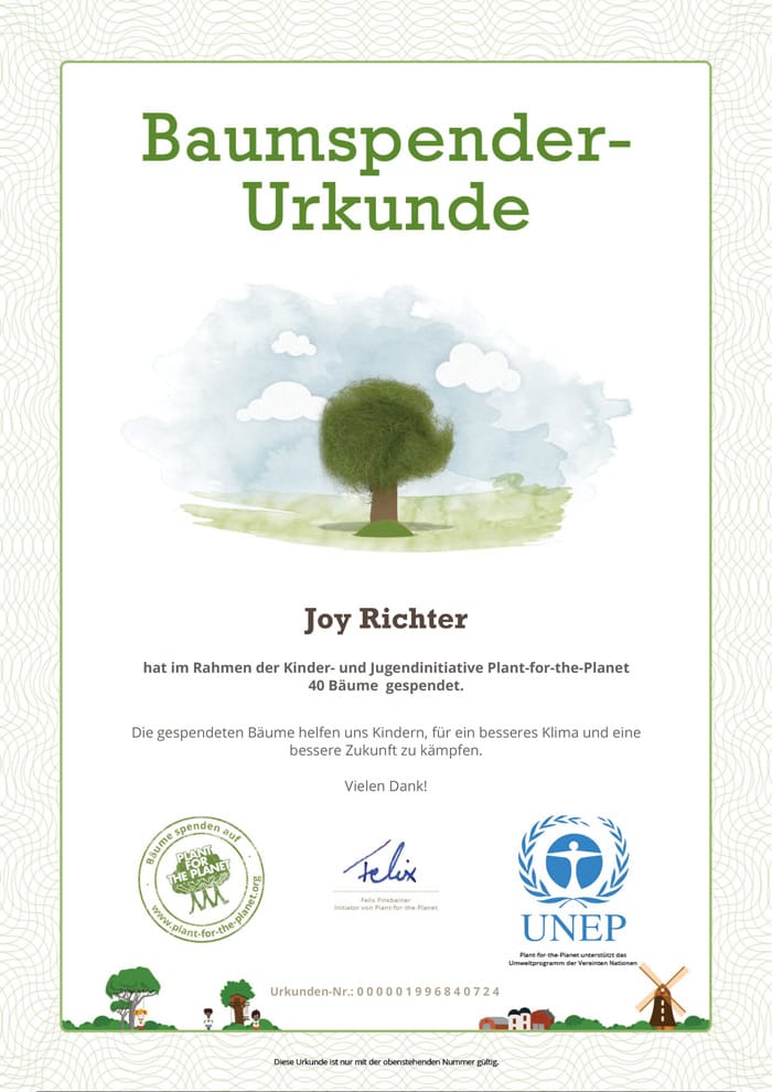 Baumspende-dez Baum pflanzen Bäume Wald Umweltschutz ecoYou Plant for the Planet Spende Naturschutz Gemüsebeutel Abschminkpads