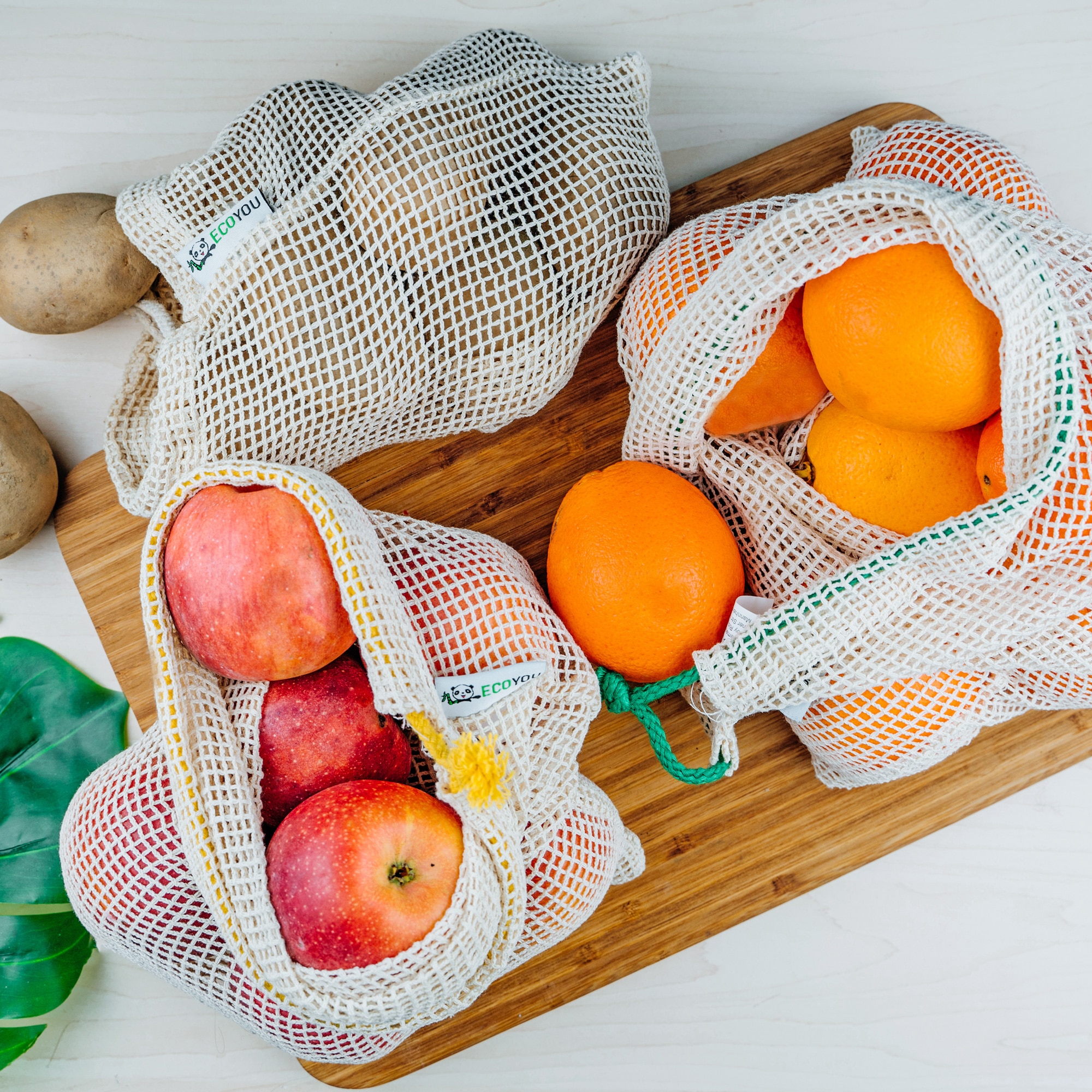 Wiederverwendbare Obst und Gemüsenetze Gemüsebeutel Obstbeutel Nachhaltige Weihnachtsgeschenke Sinnvolle Geschenke Weihnachten Ökologische Öko Geschenk für Freundin Blog EcoYou Baumwollbeutel